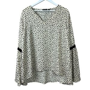 Nordstrom Halogen White Black Bell Sleeve Bow Blouse Women Sz Xl